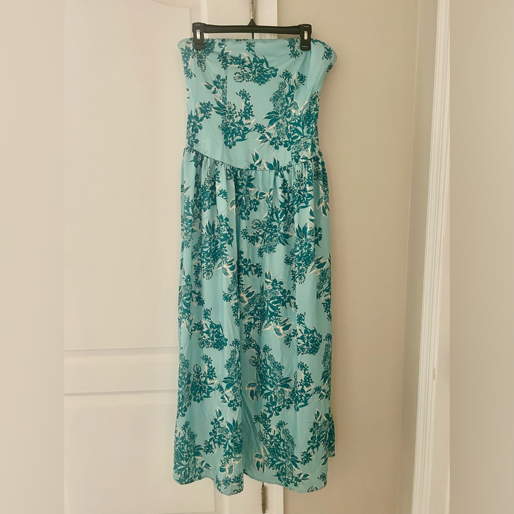 Floral Blue Strapless Maxi Dress